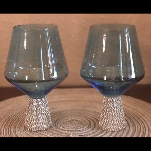 Blue Rhinestone Stemless Wine Glasses 2 NWT - Picture 2 of 5